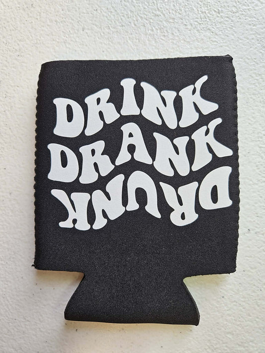 Drink Drank Drunk Koozie Black & White - Joyfully Unique Things