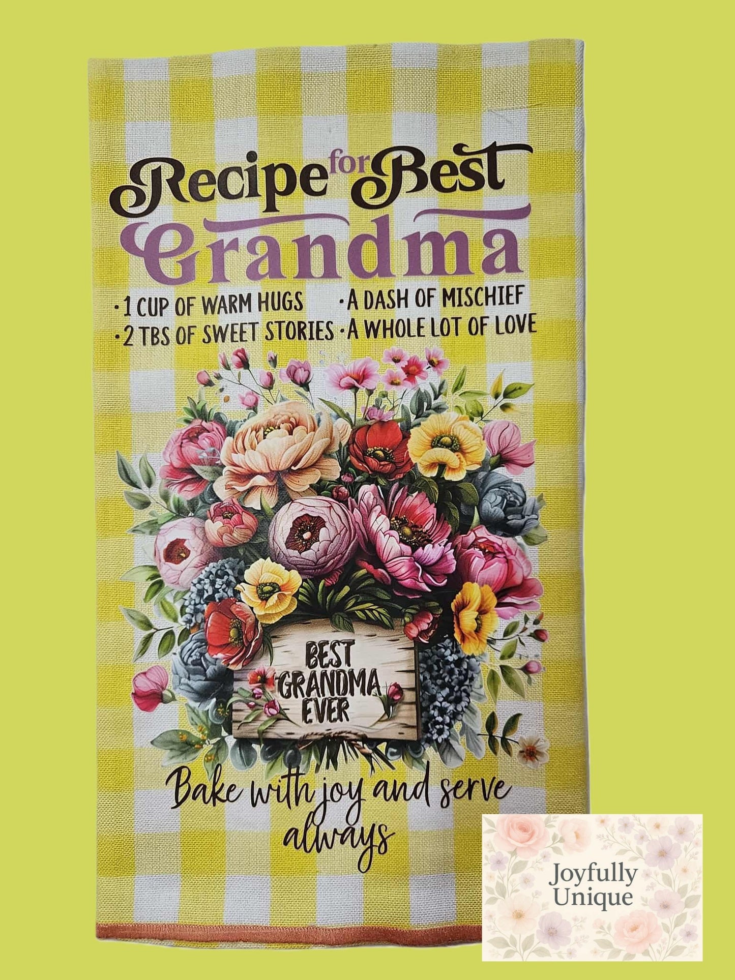 Kitchen Towel: Recipe For Best Grandma Yellow Checkered - Joyfully Unique
