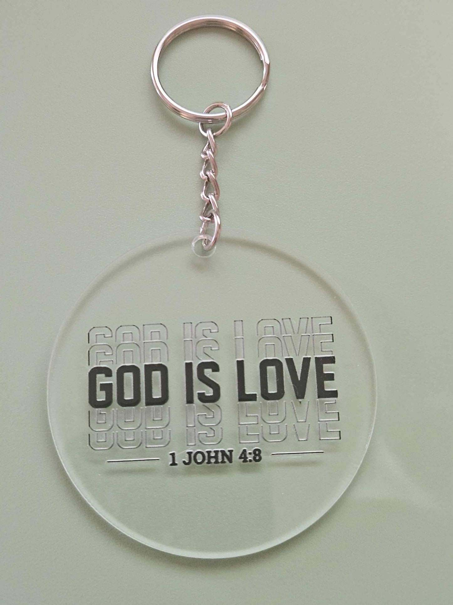 Clear Acrylic 3" Round Keychain With UV DTF Sticker God Is Love 1 John 4:8 - Joyfully Unique Things