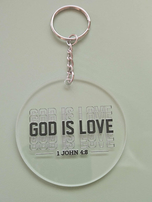 Clear Acrylic 3" Round Keychain With UV DTF Sticker God Is Love 1 John 4:8 - Joyfully Unique Things