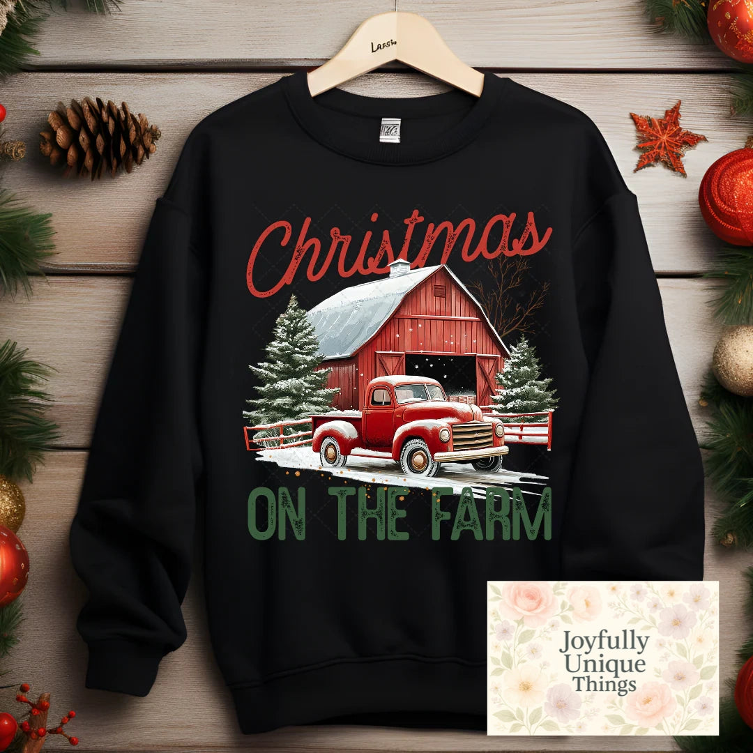 Short Sleeve T-Shirt Christmas On The Farm Vintage Old Red Truck