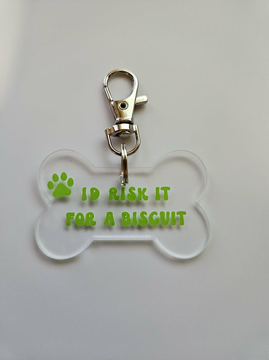 I'd Risk It For A Biscuit Neon Green Vinyl Pet Tag - Joyfully Unique Things