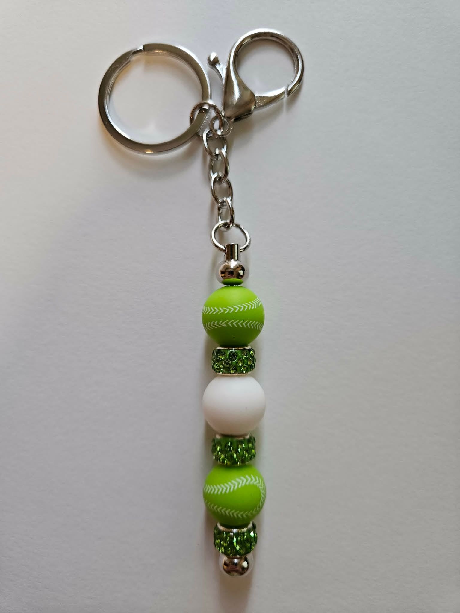Green Softball Bling Fun Gift Keychain - Joyfully Unique Things