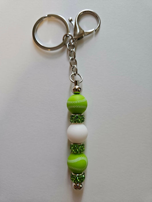 Green Softball Bling Fun Gift Keychain - Joyfully Unique Things