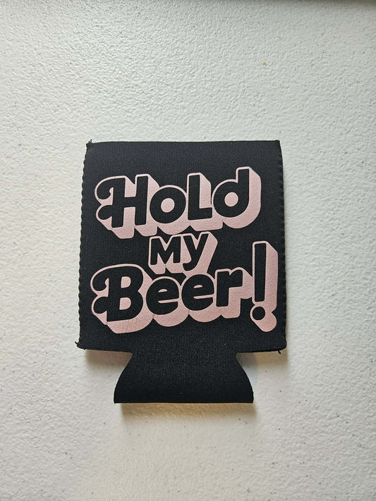 Hold My Beer Koozie Black & Pink Shimmer - Joyfully Unique Things