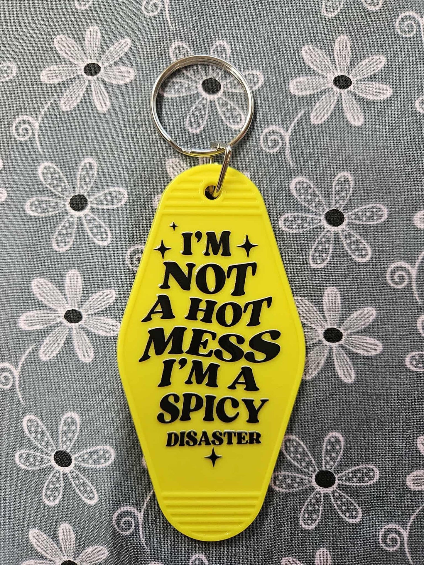 Retro Motel Keychain: I'm Not A Hot Mess I'm A Spicy Disaster - Joyfully Unique