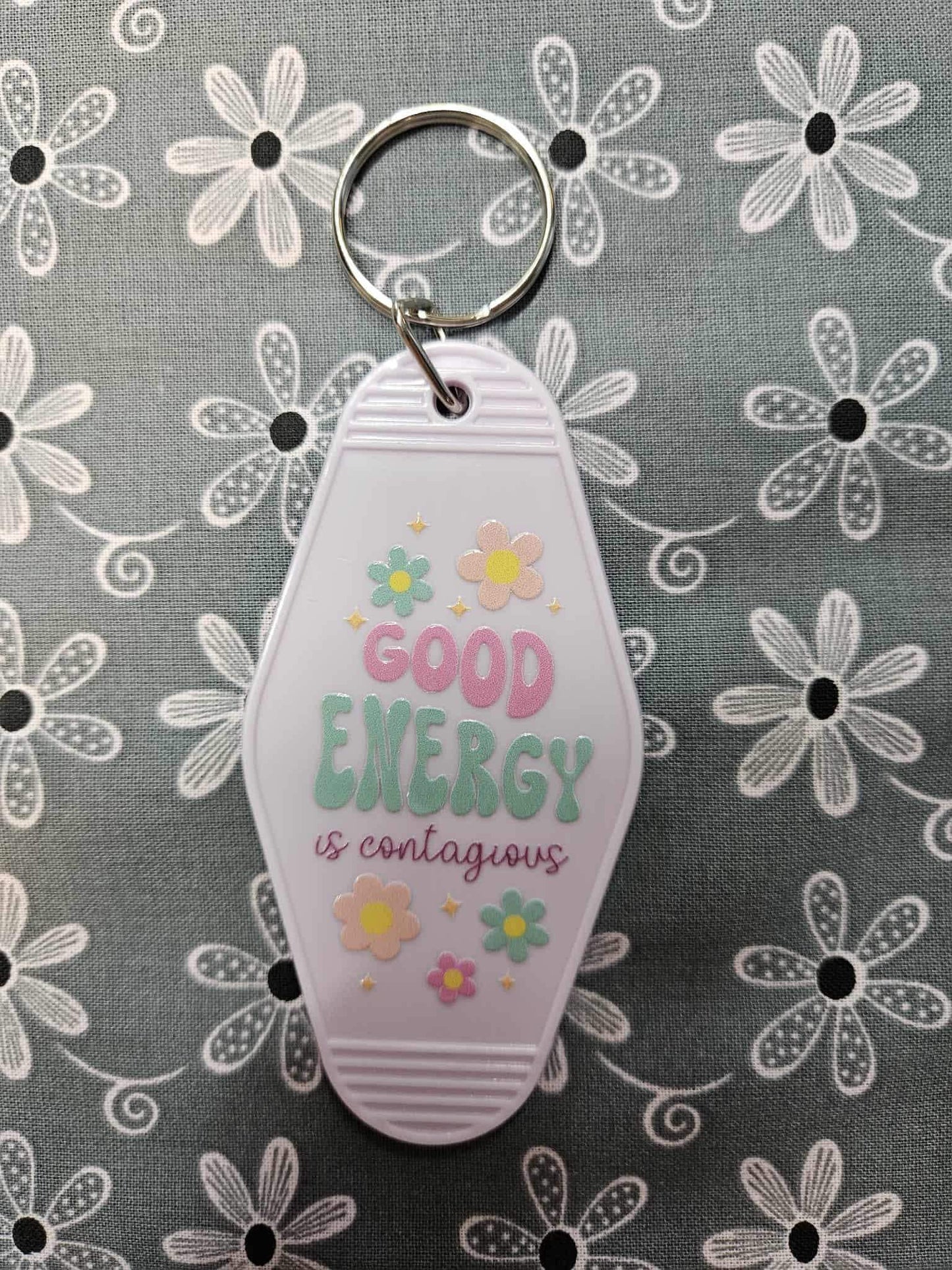 Retro Motel Keychain: Good Energy Is Contagious - Joyfully Unique