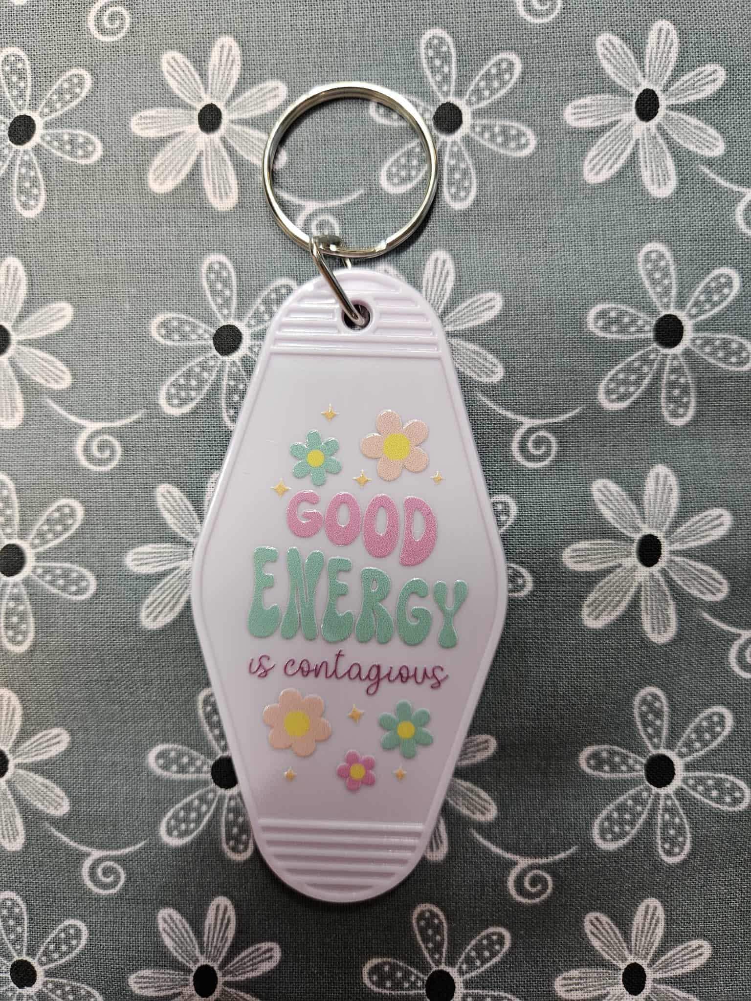 Retro Motel Keychain: Good Energy Is Contagious - Joyfully Unique