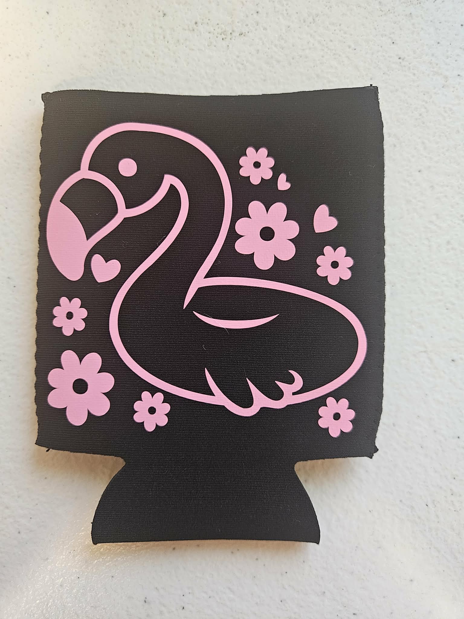 Flowers Flamingo Innertube Float Floatie Koozie Black & Pink - Joyfully Unique Things