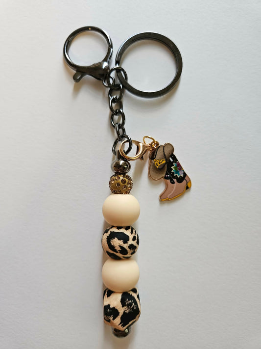 Leopard Print Bling Cowboy Boot Charm Fun Gift Keychain - Joyfully Unique Things