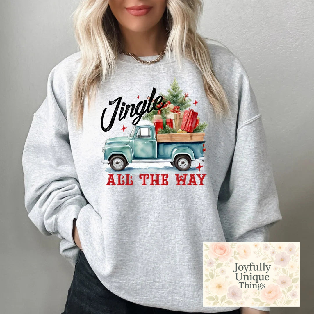 Short Sleeve T-Shirt Christmas Vintage Old Blue Truck Jingle All The Way