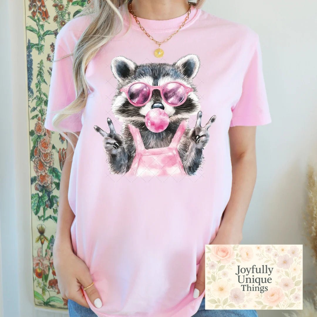 Short Sleeve T-Shirt Feral Raccoon Trash Panda Bubble Gum Blowing - Joyfully Unique Things