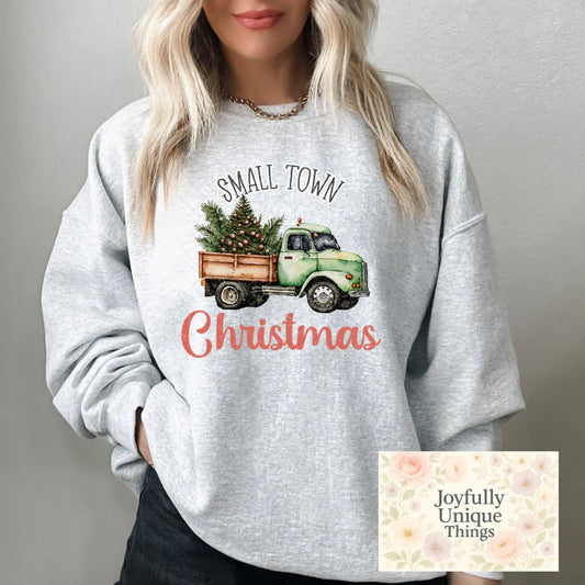 Short Sleeve T-Shirt Small Town Christmas Vintage Old Green Truck
