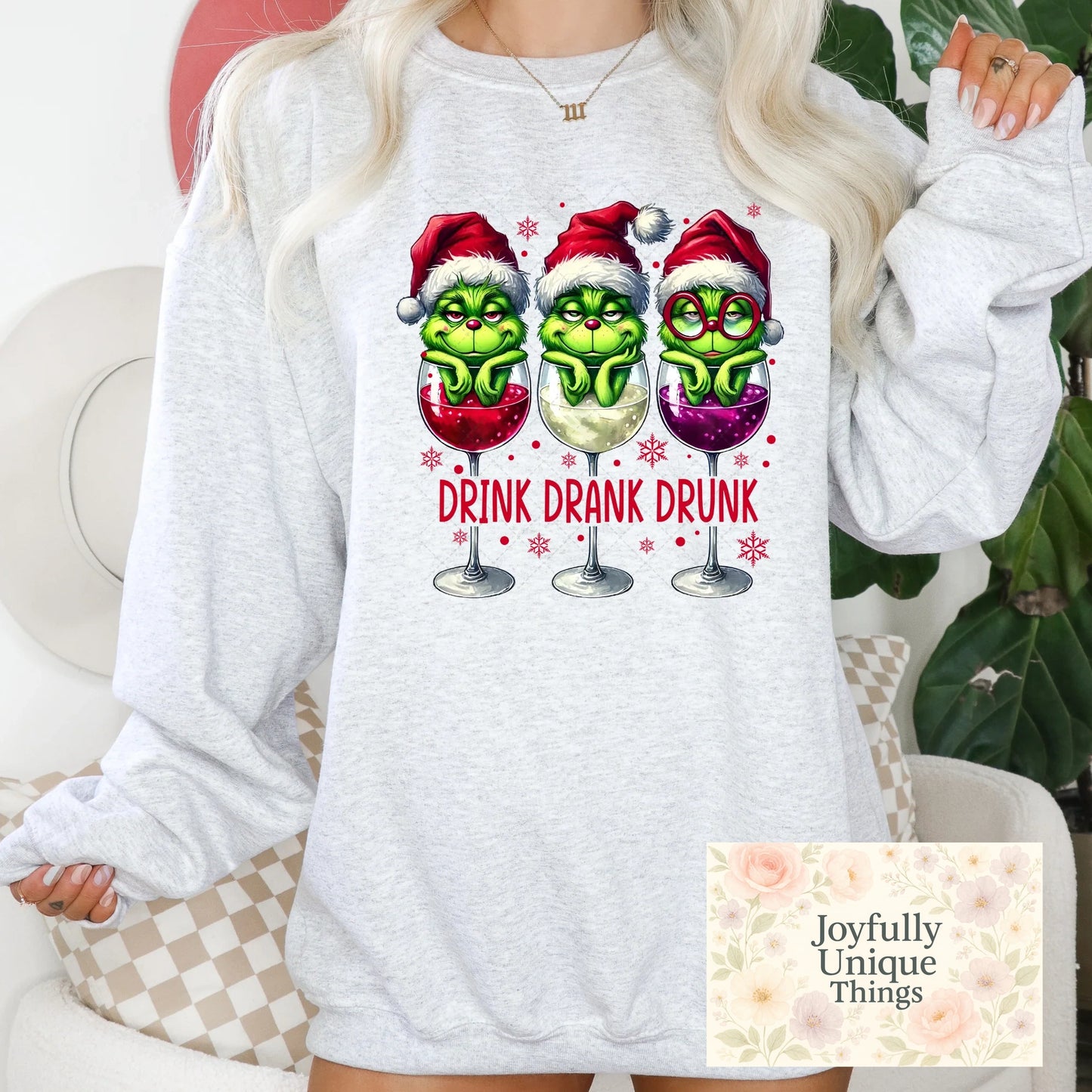 Short Sleeve T-Shirt Christmas Wine Grinch Gman Drink Drank Drunk